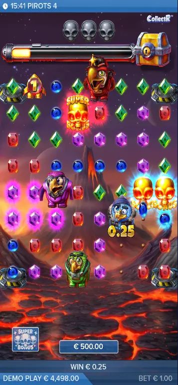 Pirots 4 Inferno Coin Game – 9×9-Raster mit vier Vögeln und Fire Minions