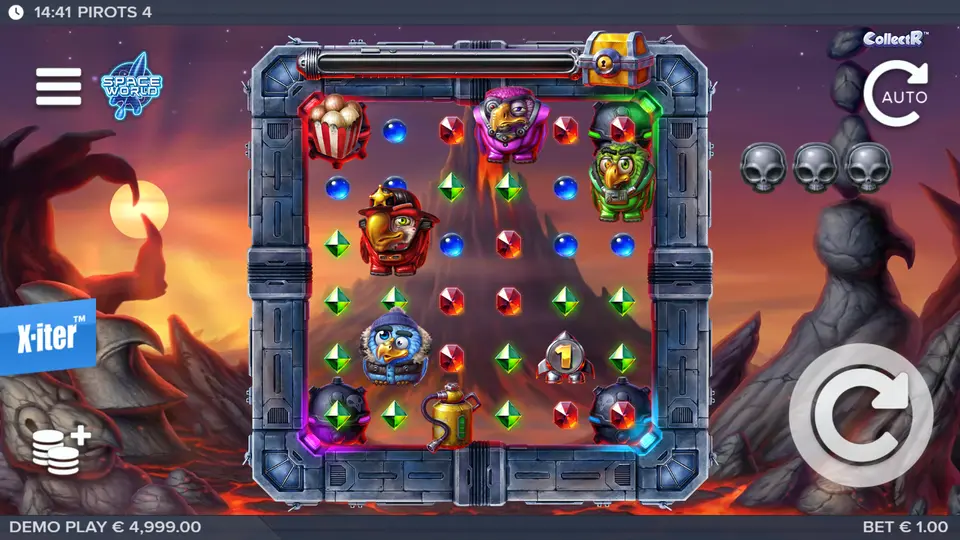 Pirots 4 Super Bonus – 8×8-Raster mit Upgrade-Symbolen für alle Edelsteine